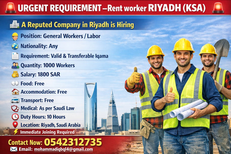 Riyadh, Jobs, URGENT REQUIREMENT &ndash;Rent Worker RIYADH (KSA)