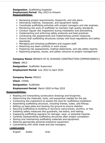 Jubail, Job Seekers, Scaffolding Inspector