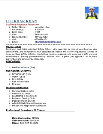 Jubail, Job Seekers, Scaffolding Inspector