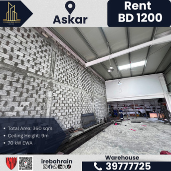 Asker, Warehouses, BHD 1200,  360 Sq. Meter,  Workshop / Warehouse For Rent &ndash; Askar (Near ALBA) | BD 1,200/-