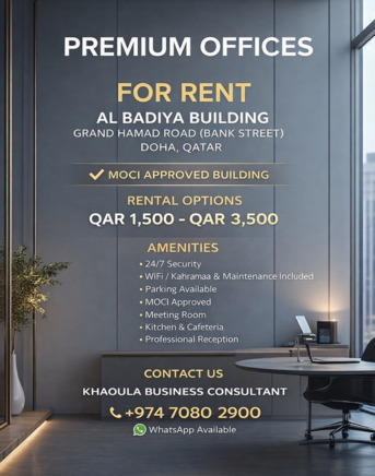 Doha, Offices, QAR 1,  00 Sq. Meter,  Furnished Office For Rent In Doha | MOCI Approved | From QAR 1,500