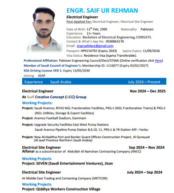 Khobar, Job Seekers, Electrical Engineer