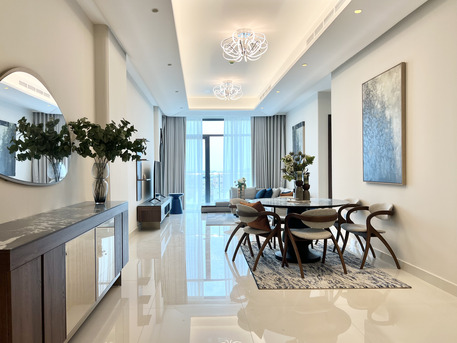 Sanabis, Apartments/Houses, BHD 500/month,  Furnished,  2 BR,  120 Sq. Meter,  Premium Furnished 2BR With Balcony, Pool & Gym - EWA Included