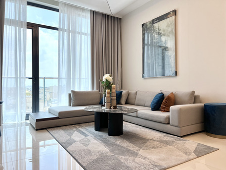 Sanabis, Apartments/Houses, BHD 500/month,  Furnished,  2 BR,  120 Sq. Meter,  Premium Furnished 2BR With Balcony, Pool & Gym - EWA Included