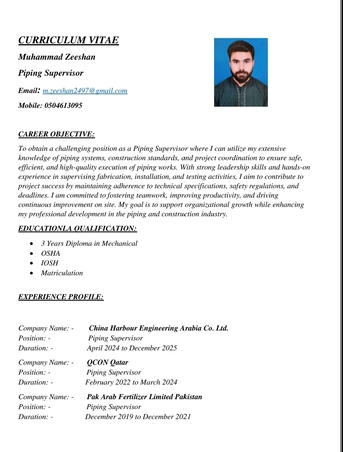 Jubail, Job Seekers, Piping Supervisor