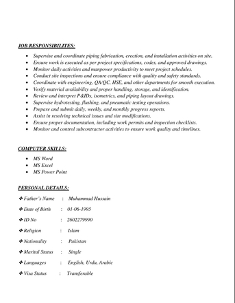 Jubail, Job Seekers, Piping Supervisor