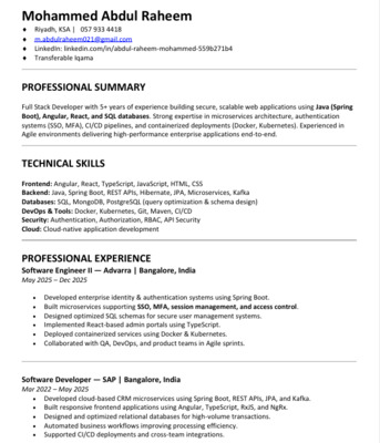 Riyadh, Job Seekers, Full Stack Java Developer | SpringBoot | Angular/React | 5 Years Exp