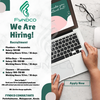 Cochin, Jobs, Immediate Hiring  To Bahrain - PLUMBER 10 Nos , Office Boy 10 Nos , Cleaner 30 Nos ,Immedi