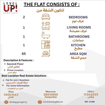 Busaiteen, Apartments/Houses, BHD 90/month,  2 BR,  65 Sq. Meter,  Good 2BHK Flat For Rent In Busaiteen, Ref - B068