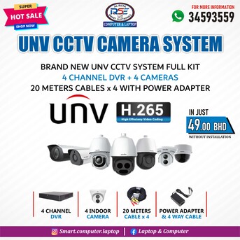 Manama, Electronics, BHD 49,  Brand New CCTV System With Full Kit 4 Channel DVR & 4 Cameras 20 Meters 4 Cables BoxPack