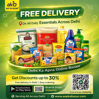 New Delhi, Food, INR 100,  Aapkabazar Free Delivery Ad &ndash; Grocery Delivery Across Delhi