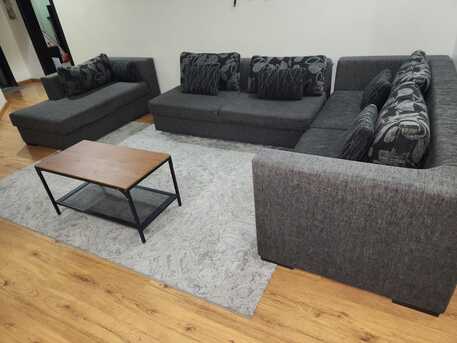 Riyadh, Furniture, SAR 1650,  Doğtaş (Turkey) Corner Sofa Bed + Storage + IKEA Tables + Carpet &mdash; First Buyer Takes It