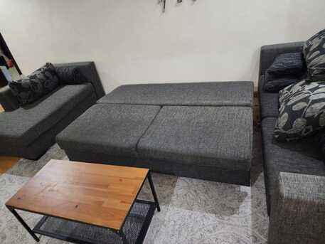 Riyadh, Furniture, SAR 1650,  Doğtaş (Turkey) Corner Sofa Bed + Storage + IKEA Tables + Carpet &mdash; First Buyer Takes It
