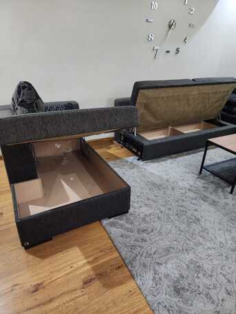 Riyadh, Furniture, SAR 1650,  Doğtaş (Turkey) Corner Sofa Bed + Storage + IKEA Tables + Carpet &mdash; First Buyer Takes It