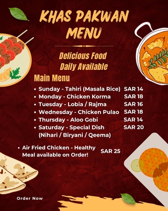 Khobar, Food, SAR 14,  Homemade Food - Weekly Menu - Daily Available