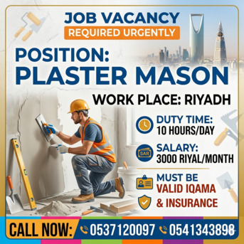 Riyadh, Jobs, Urgent Need Plaster Meson