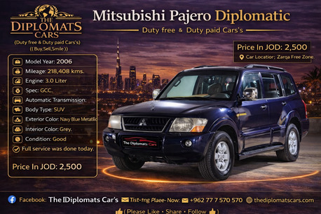 Amman, Vehicles, Cars & Trucks , JOD 2500,  Mitsubishi Pajero,  2006,  Automatic,  2018804 KM,  Diplomatic   Only 2500 JOD