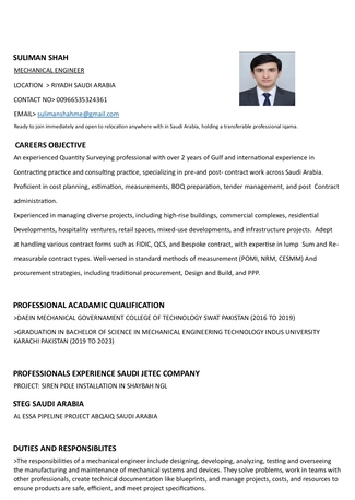 Riyadh, Job Seekers, Mechanical Engineer