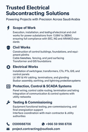 Riyadh, Construction, Electrical Contractor Providing Services For Commercial & Industrial PROJECTS.:✅0599988706