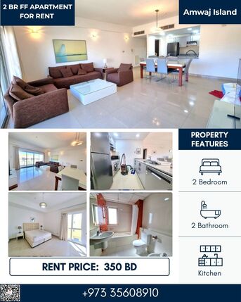 Amwaj Islands, Apartments/Houses, BHD 350/month,  Furnished,  2 BR,  120 Sq. Meter,  Birght 2 BR FF Apartment With Balcony & WIFI