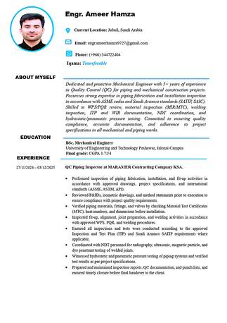 Jubail, Job Seekers, QC Piping Inspector/Supervisor