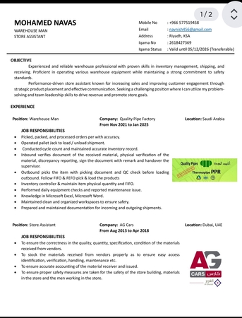 Riyadh, Job Seekers, Warehouse Man