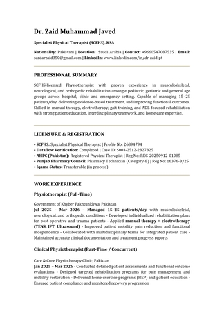 Riyadh, Job Seekers, Physiotherapist / Physical Therapist