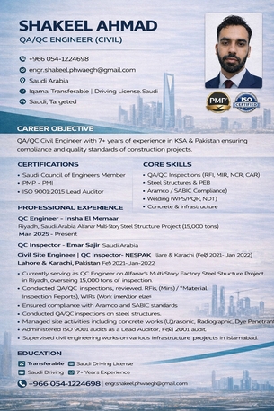 Riyadh, Job Seekers, Senior QA/QC Civil Engineer | 7+ Years Experience | Steel Structures, Villas & Infrastruct