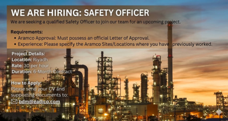 Riyadh, Items Wanted, Safety Officer ARAMCO Approved