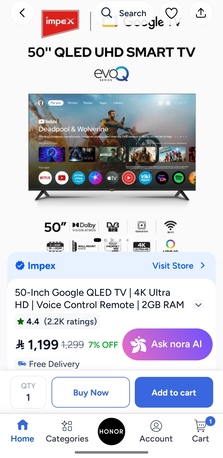 Al Malaz, Appliances, SAR 850,  Impex 50" QLED 4K Google TV - Excellent Condition - 850 SAR