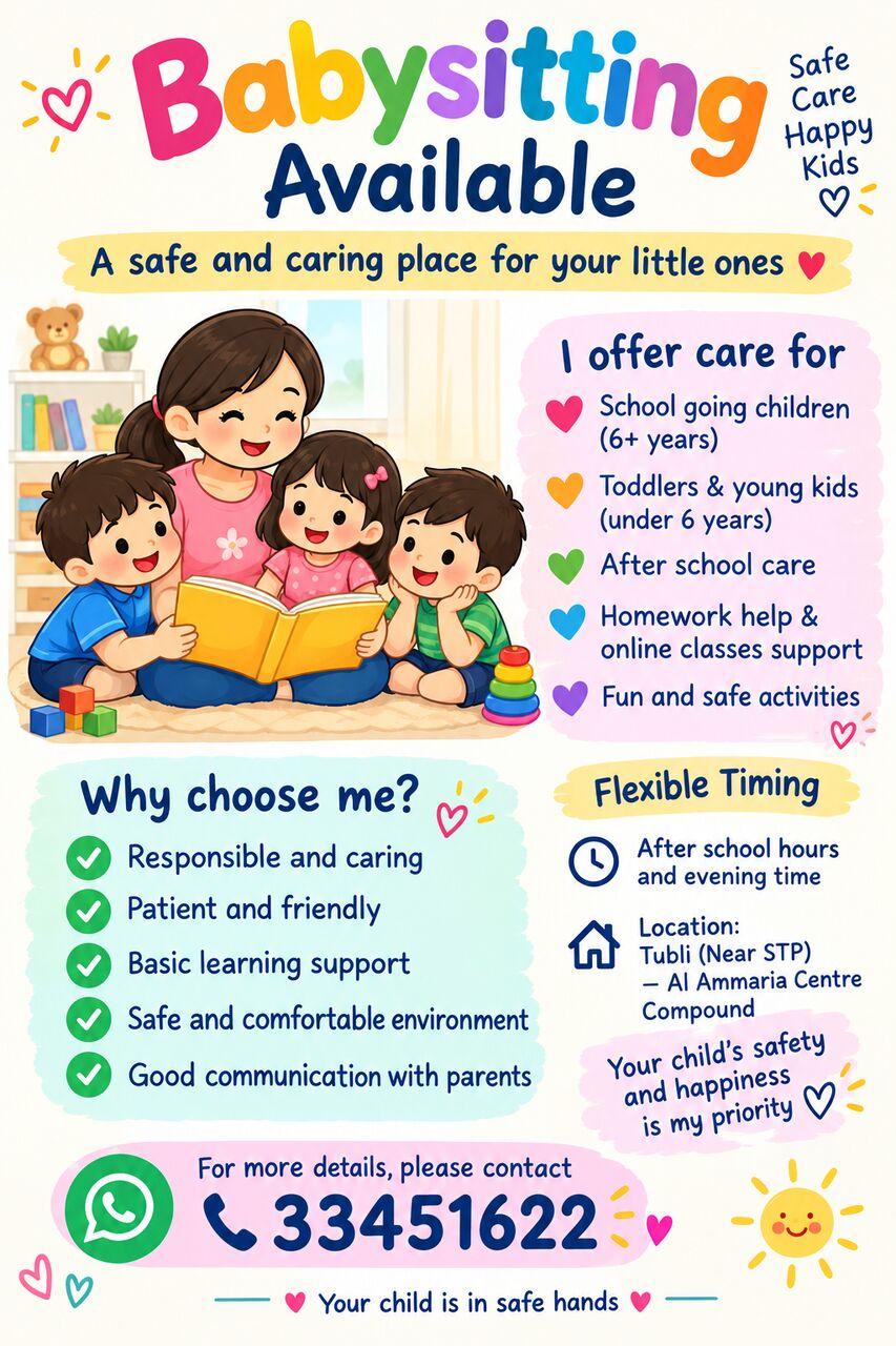 Tubli, Daycare, Babysitting Available In Tubli