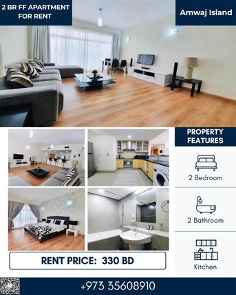 Amwaj Islands, Apartments/Houses, BHD 330/month,  Furnished,  2 BR,  120 Sq. Meter,  Budget Friendly 2 BR FF Apartment With Balcony