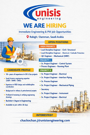 Rabigh, Jobs, Multiple Engineering & Project Management Professionals (Oil & Gas) - Rabigh/Dammam, KSA