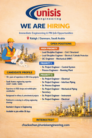 Rabigh, Jobs, Multiple Engineering & Project Management Professionals (Oil & Gas) - Rabigh/Dammam, KSA