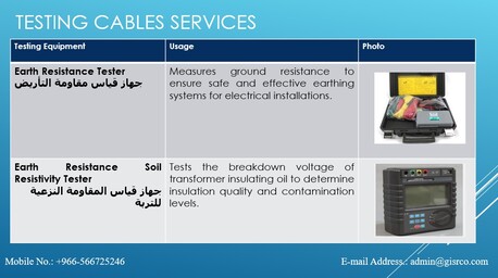 Riyadh, Counseling, إختبارات الكابلات والمعدات الكهربائية وت