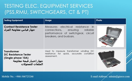 Riyadh, Counseling, إختبارات الكابلات والمعدات الكهربائية وت