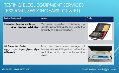 Riyadh, Counseling, إختبارات الكابلات والمعدات الكهربائية وت