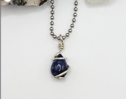 New York, Fashion & Design, Sodalite Teardrop Necklace In Silver - Crystal For Clarity & Calm
