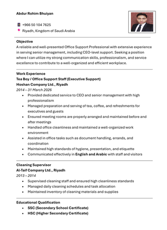 Sulai, Job Seekers, Office Boy/ Tea Boy