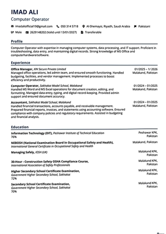 Riyadh, Job Seekers, Computer Operator/ Data Entry