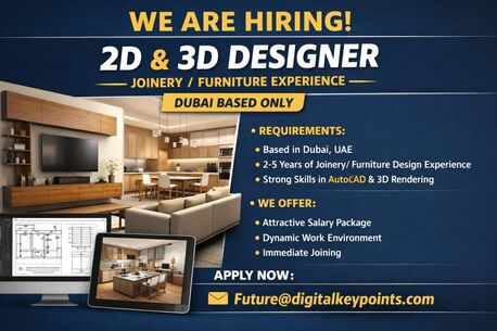 Dubai, Jobs, 2D & 3D Designer (Joinery/Furniture Only)