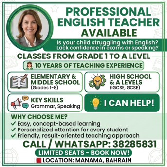 Manama, Lessons Offered, Experienced Female English Teacher In Manama!