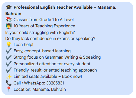 Manama, Lessons Offered, Experienced Female English Teacher In Manama!