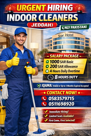 Riyadh, Jobs, Indoor Cleaner Only Pakistani Or Five Star Hotel