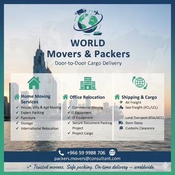 Dammam, Delivery, WORLD Movers Packers➡️Door To Door CARGO DELIVERY➡️With 20-40 FT Containers➡️ 0599988706.,