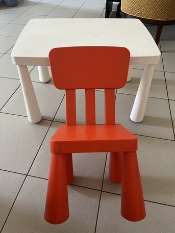 Al Rakah Al Shamaliyah, Baby & Kid Stuff, SAR 50,  Kids Plastic Table & Chair Set &ndash; White & Red, Sturdy & Attractive (Final Exit Sale)