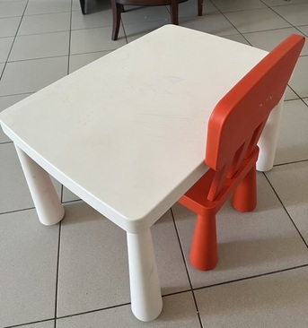 Al Rakah Al Shamaliyah, Baby & Kid Stuff, SAR 50,  Kids Plastic Table & Chair Set &ndash; White & Red, Sturdy & Attractive (Final Exit Sale)