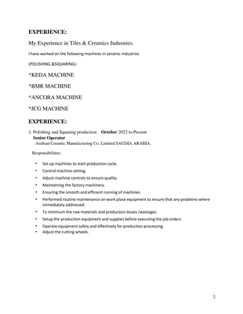 Jeddah, Job Seekers, Senior Production Machine Operator