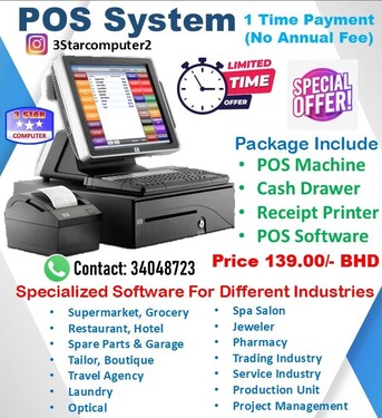 Manama, Computers, BHD 139,  POS System With POS Software Cash Drawer,Receipt Printer Only 1 Time Payment, Use Lifetime