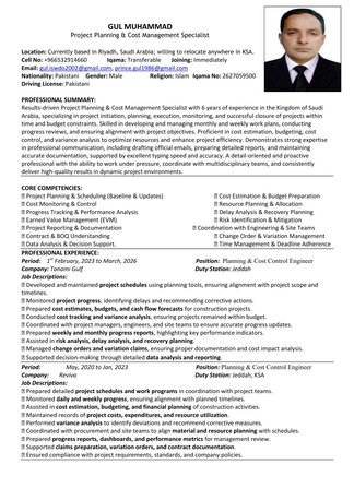 Riyadh, Job Seekers, Planning & Cost Control Engineer